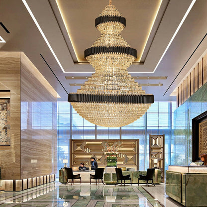Modern Black Iron Crystal Chandelier For Foyer Staircase Luxurious Design Ceiling Light Fixture - Richardrider
