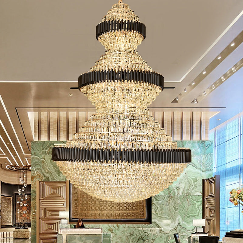 Modern Black Iron Crystal Chandelier For Foyer Staircase Luxurious Design Ceiling Light Fixture - Richardrider