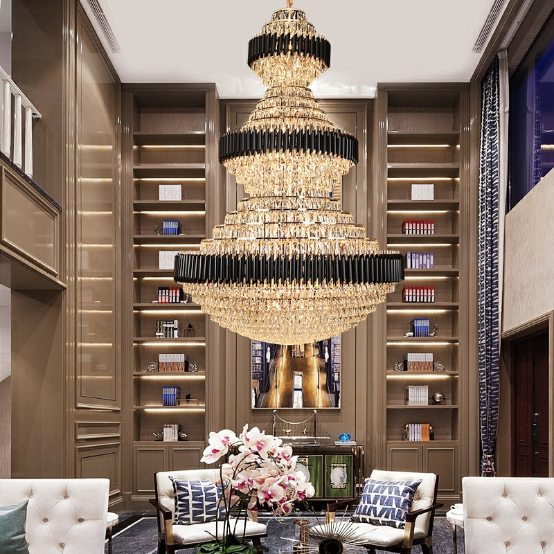 Modern Black Iron Crystal Chandelier For Foyer Staircase Luxurious Design Ceiling Light Fixture - Richardrider