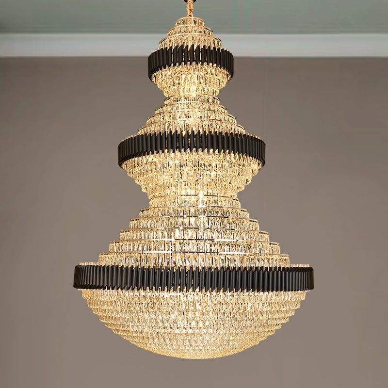 Modern Black Iron Crystal Chandelier For Foyer Staircase Luxurious Design Ceiling Light Fixture - Richardrider