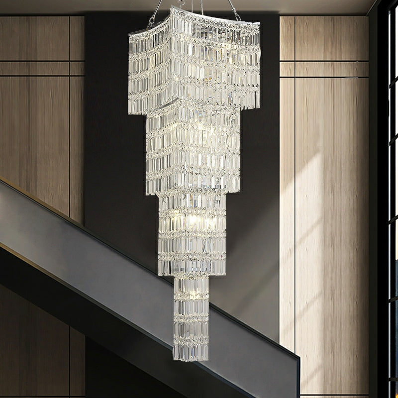 Extra Large Foyer Vertical Layers K9 Crystal Chandelier Chrome Ceiling Lighting Fixture For Staircase Entryway Decor - Richardrider