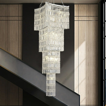 Extra Large Foyer Vertical Layers K9 Crystal Chandelier Chrome Ceiling Lighting Fixture For Staircase Entryway Decor - Richardrider