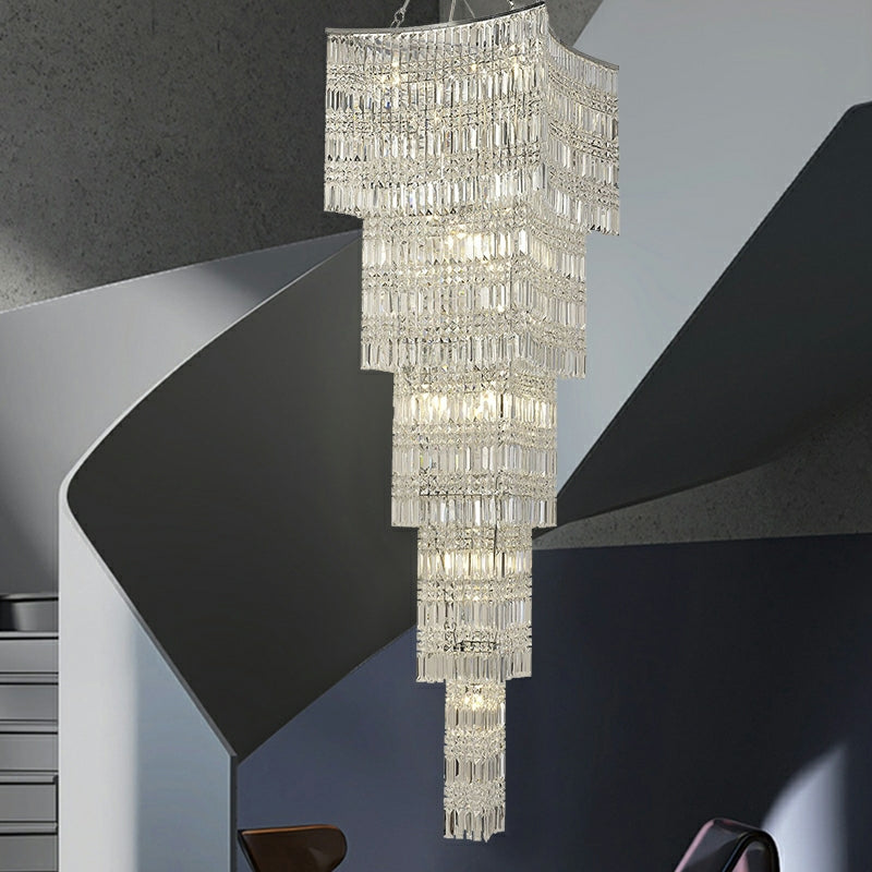 Extra Large Foyer Vertical Layers K9 Crystal Chandelier Chrome Ceiling Lighting Fixture For Staircase Entryway Decor - Richardrider