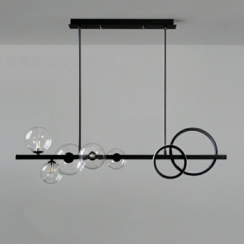 Modern Kitchen Island Glass Globe Ceiling Lighting Fixture Black Pendant Chandelier For Long Dining Table