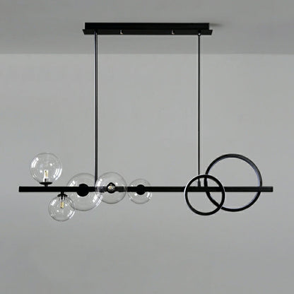 Modern Kitchen Island Glass Globe Ceiling Lighting Fixture Black Pendant Chandelier For Long Dining Table