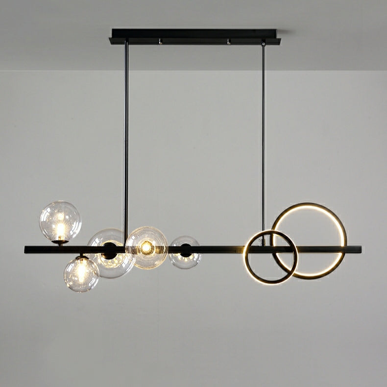 Modern Kitchen Island Glass Globe Ceiling Lighting Fixture Black Pendant Chandelier For Long Dining Table