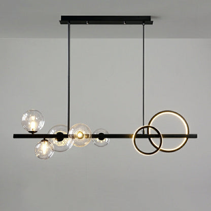 Modern Kitchen Island Glass Globe Ceiling Lighting Fixture Black Pendant Chandelier For Long Dining Table