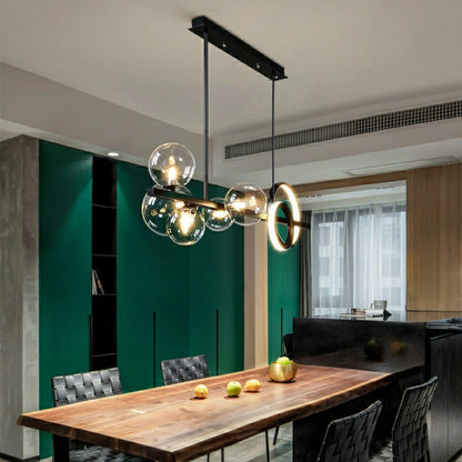 Modern Kitchen Island Glass Globe Ceiling Lighting Fixture Black Pendant Chandelier For Long Dining Table