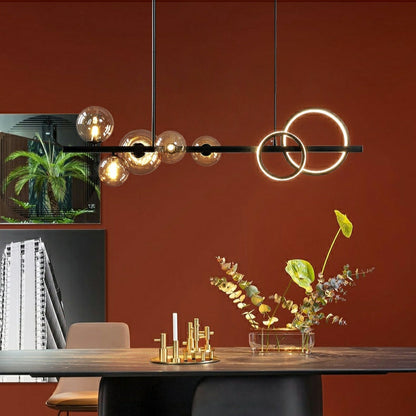 Modern Kitchen Island Glass Globe Ceiling Lighting Fixture Black Pendant Chandelier For Long Dining Table