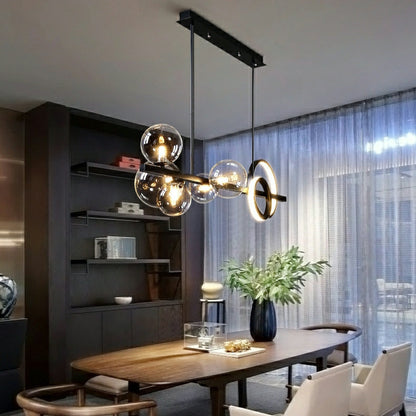 Modern Kitchen Island Glass Globe Ceiling Lighting Fixture Black Pendant Chandelier For Long Dining Table