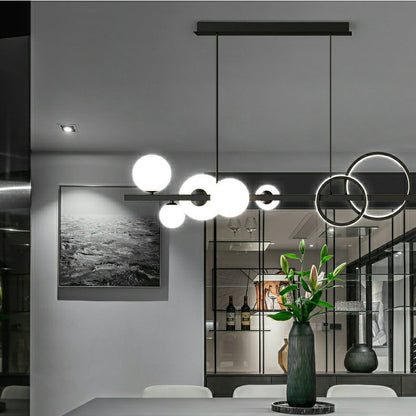 Modern Kitchen Island Glass Globe Ceiling Lighting Fixture Black Pendant Chandelier For Long Dining Table