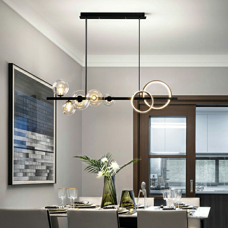 Modern Kitchen Island Glass Globe Ceiling Lighting Fixture Black Pendant Chandelier For Long Dining Table