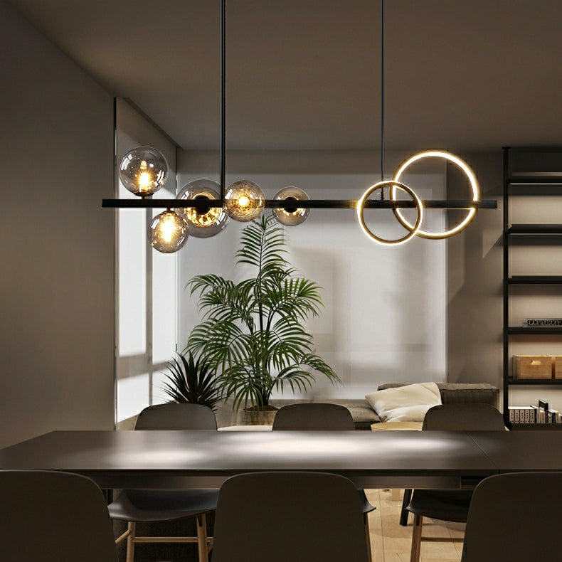 Modern Kitchen Island Glass Globe Ceiling Lighting Fixture Black Pendant Chandelier For Long Dining Table