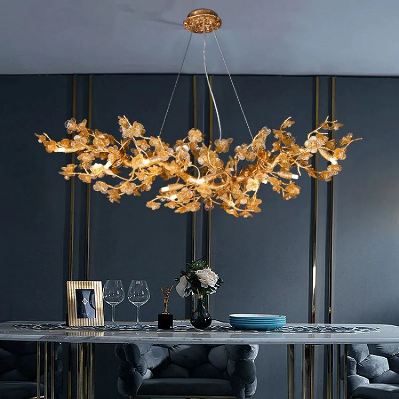 Branch Modern Leaf Linear Gold Brass Chandelier - Richardrider