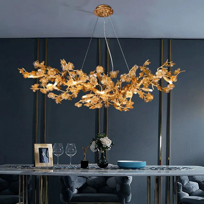 Branch Modern Leaf Linear Gold Brass Chandelier - Richardrider