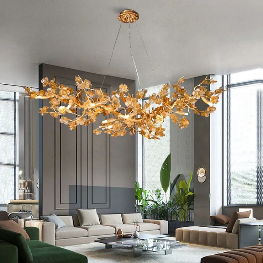 Branch Modern Leaf Linear Gold Brass Chandelier - Richardrider
