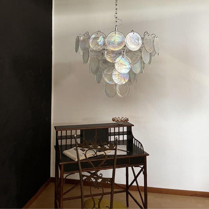 Murano Glass Iridescent Disks Chandelier