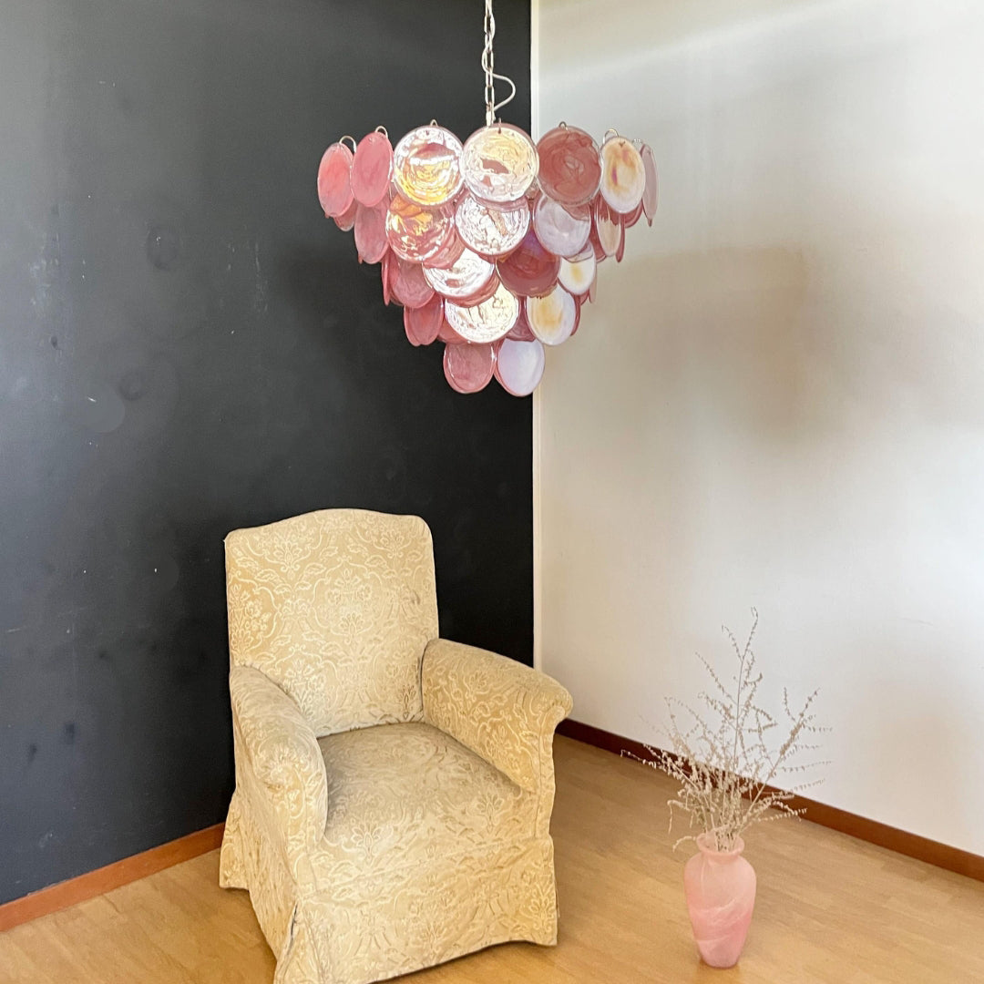 Murano Glass Pink Disks Chandelier 27.6"D