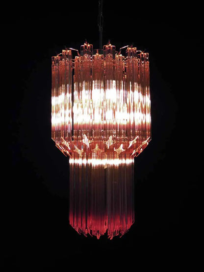 Murano Glass Chandelier – Quadriedri – 46 prisms – Pink