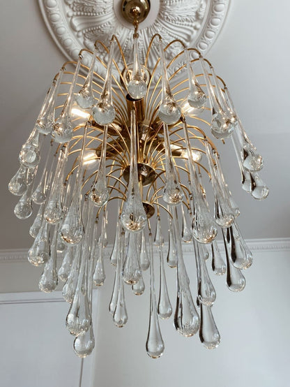 Vintage – Murano Glass chandelier – Teardrop – 68 drops – Clear