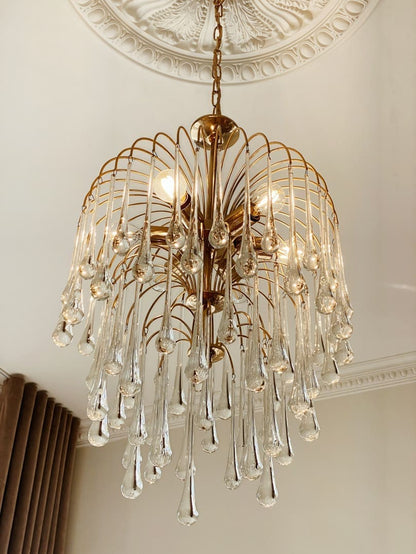 Vintage – Murano Glass chandelier – Teardrop – 68 drops – Clear