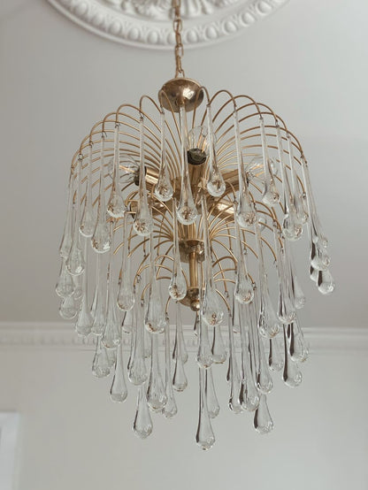 Vintage – Murano Glass chandelier – Teardrop – 68 drops – Clear