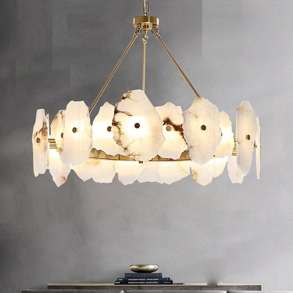Natural Flake Alabaster Modern Round Chandelier - Richardrider