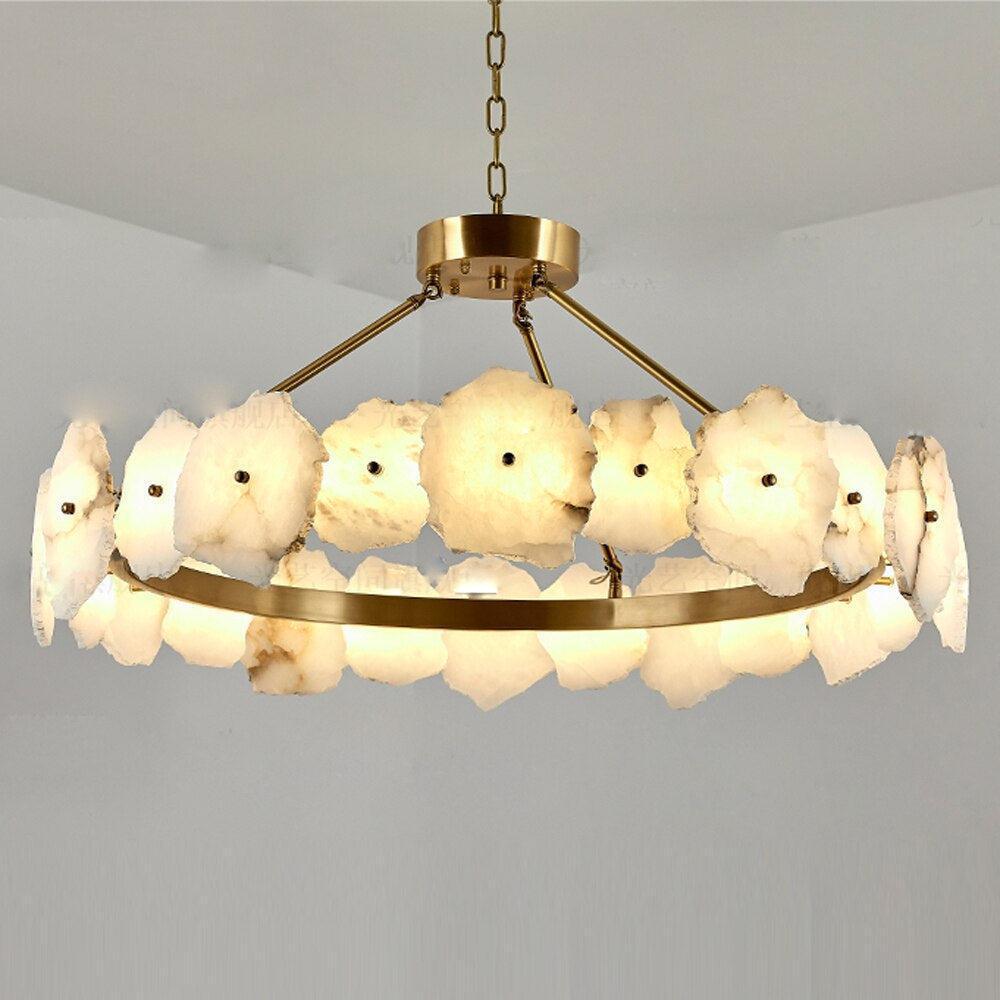 Natural Flake Alabaster Modern Round Chandelier - Richardrider