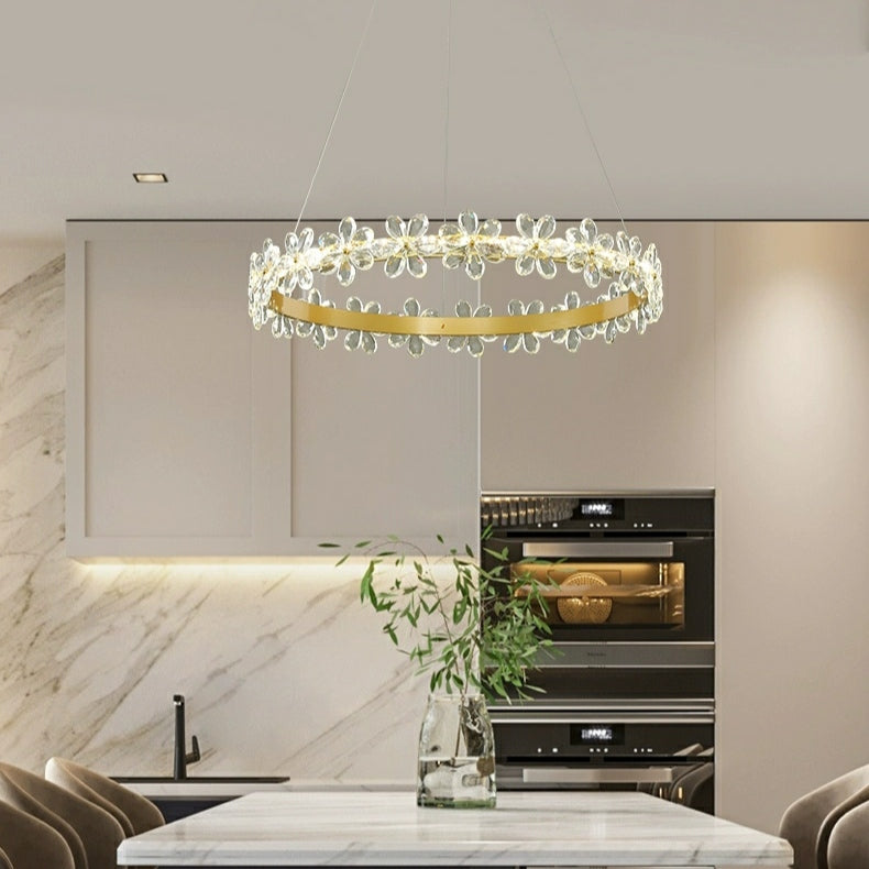 New Style Flower Crystal Chandelier For Living Room Petal Ring Pendant Lighting Fixture for Girls Bedroom