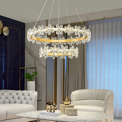 New Style Flower Crystal Chandelier For Living Room Petal Ring Pendant Lighting Fixture for Girls Bedroom
