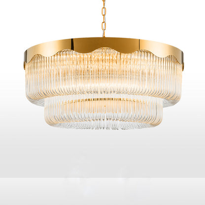 Italian Light Luxury Double-layered U-tube Round Suction&Suspension Chandelier for Living/Dining Room