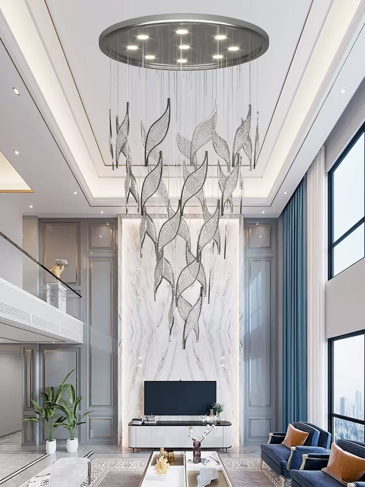 Modern Light Luxury Multi-layered Openwork Leaf Crystal Chandelier for Living Room/ Staircase/Duplex - Richardrider