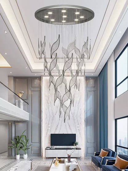 Modern Light Luxury Multi-layered Openwork Leaf Crystal Chandelier for Living Room/ Staircase/Duplex - Richardrider