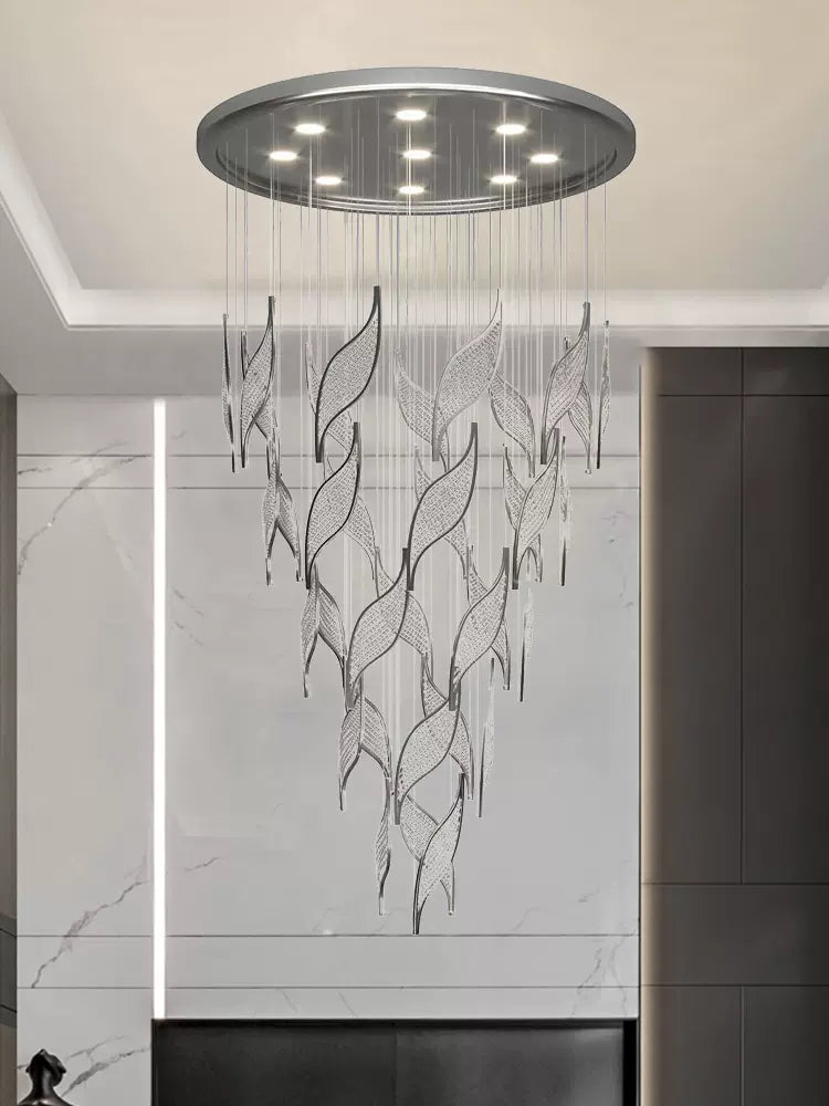 Modern Light Luxury Multi-layered Openwork Leaf Crystal Chandelier for Living Room/ Staircase/Duplex - Richardrider