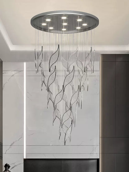 Modern Light Luxury Multi-layered Openwork Leaf Crystal Chandelier for Living Room/ Staircase/Duplex - Richardrider