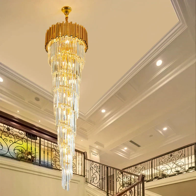 Luxury Gold Spiral Crystal Chandelier for Staircase/Foyer/Entryway - Richardrider