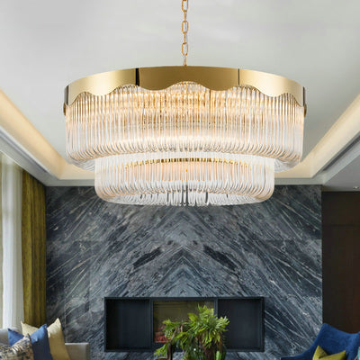 Italian Light Luxury Double-layered U-tube Round Suction&Suspension Chandelier for Living/Dining Room