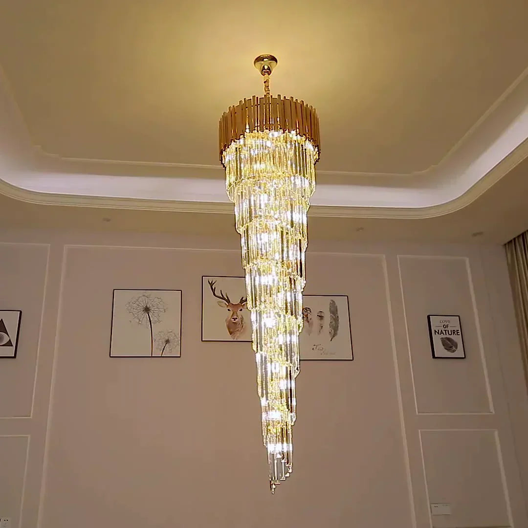 Luxury Gold Spiral Crystal Chandelier for Staircase/Foyer/Entryway - Richardrider