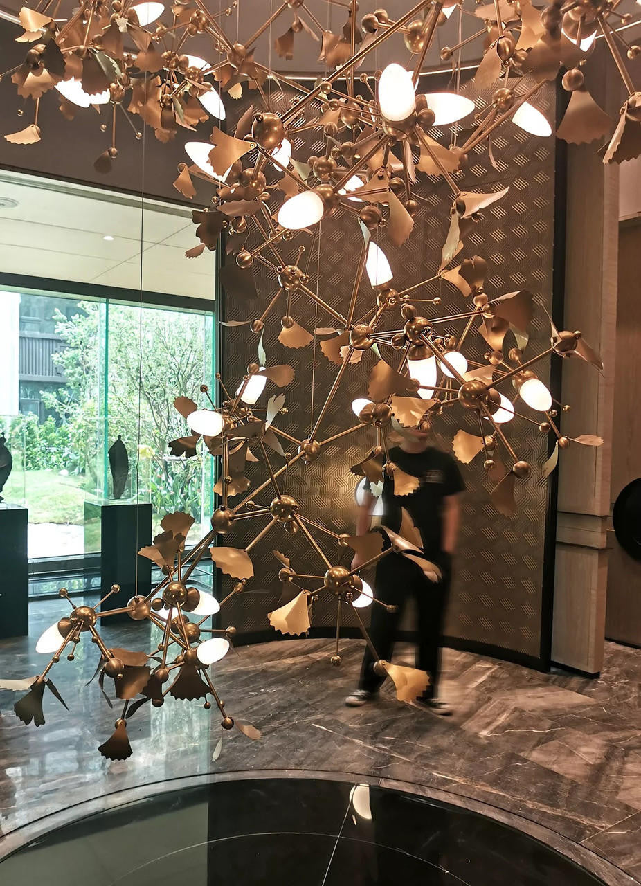 Oro Luxurious Hotel Lobby Gold Contemporary Large Chandelier - Commercial Atrium Lighting