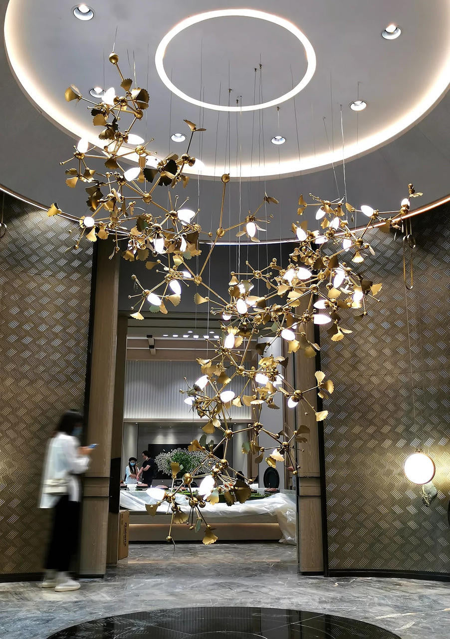 Oro Luxurious Hotel Lobby Gold Contemporary Large Chandelier - Commercial Atrium Lighting