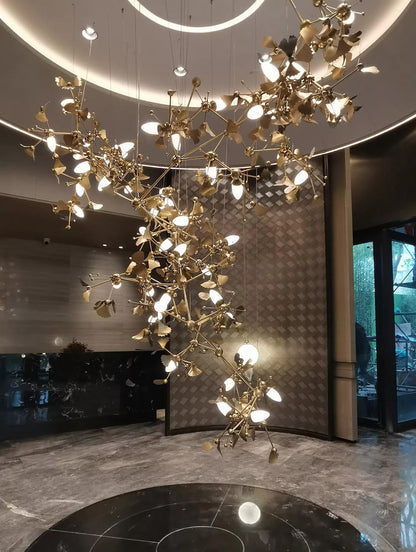 Oro Luxurious Hotel Lobby Gold Contemporary Large Chandelier - Commercial Atrium Lighting