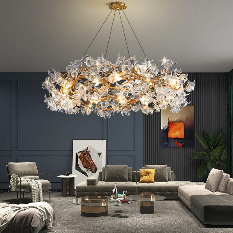 Modern Petal Crystal Round Brass Branch Chandelier - Richardrider