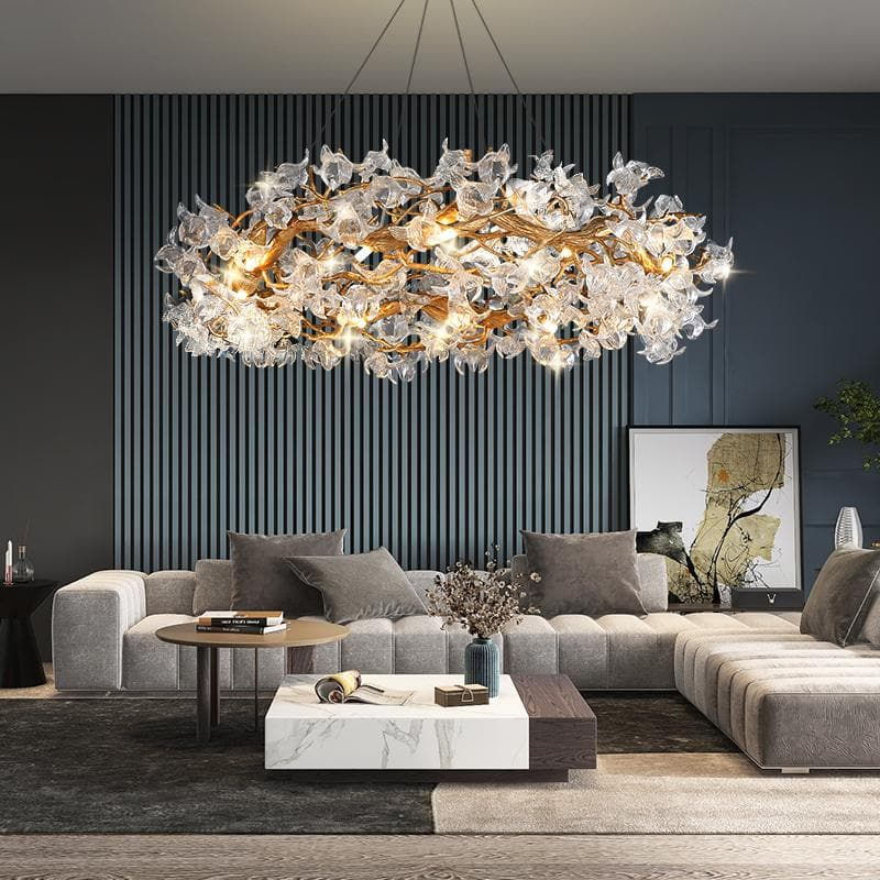 Modern Petal Crystal Round Brass Branch Chandelier - Richardrider