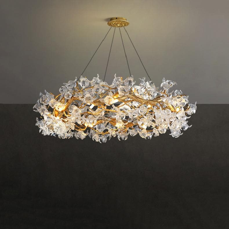 Modern Petal Crystal Round Brass Branch Chandelier - Richardrider