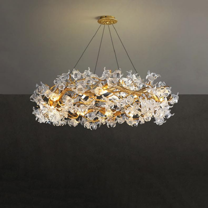 Modern Petal Crystal Round Brass Branch Chandelier - Richardrider