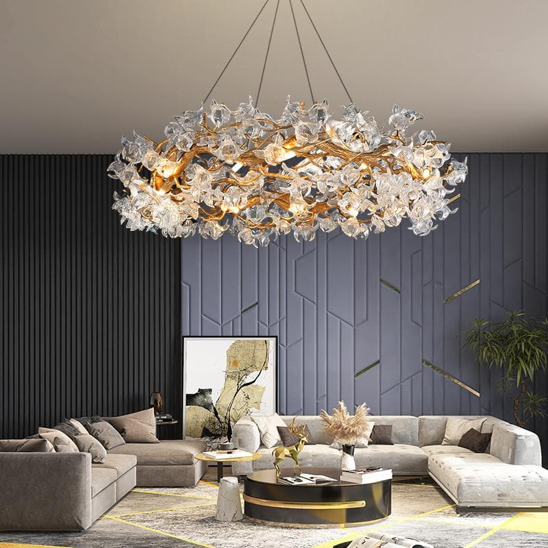 Modern Petal Crystal Round Brass Branch Chandelier - Richardrider