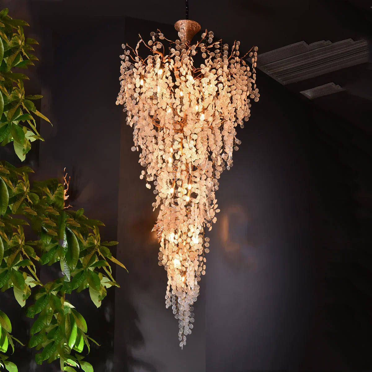 Modern Unique Artistic Flower Brass Branch Semi-flush Mount Chandelier for Living Room/ Hallway/ Entryway/ Staircase - Richardrider
