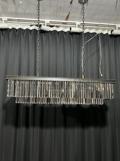 Fashion Kitchen Island Crystal Chandelier In Black/ Smoky Gray Finish Two Tiers Rectangle Chain Pendant Light/ Lamp For Long Dining Table