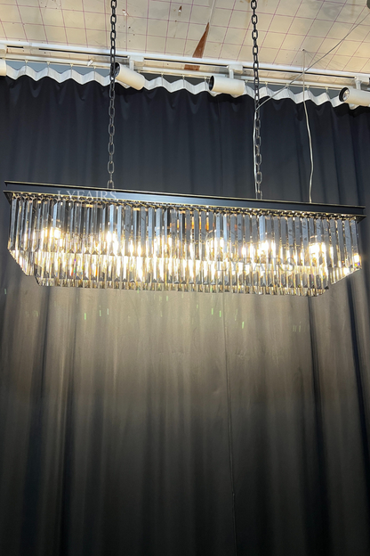 Fashion Kitchen Island Crystal Chandelier In Black/ Smoky Gray Finish Two Tiers Rectangle Chain Pendant Light/ Lamp For Long Dining Table