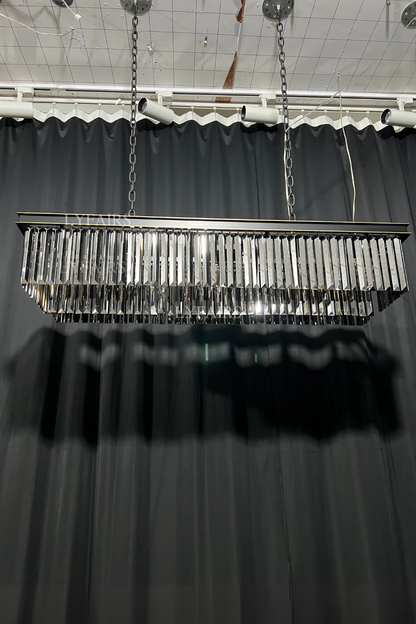 Fashion Kitchen Island Crystal Chandelier In Black/ Smoky Gray Finish Two Tiers Rectangle Chain Pendant Light/ Lamp For Long Dining Table